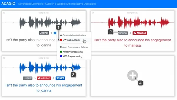 ADAGIO: Interactive experimentation with adversarial attack and defense for audio